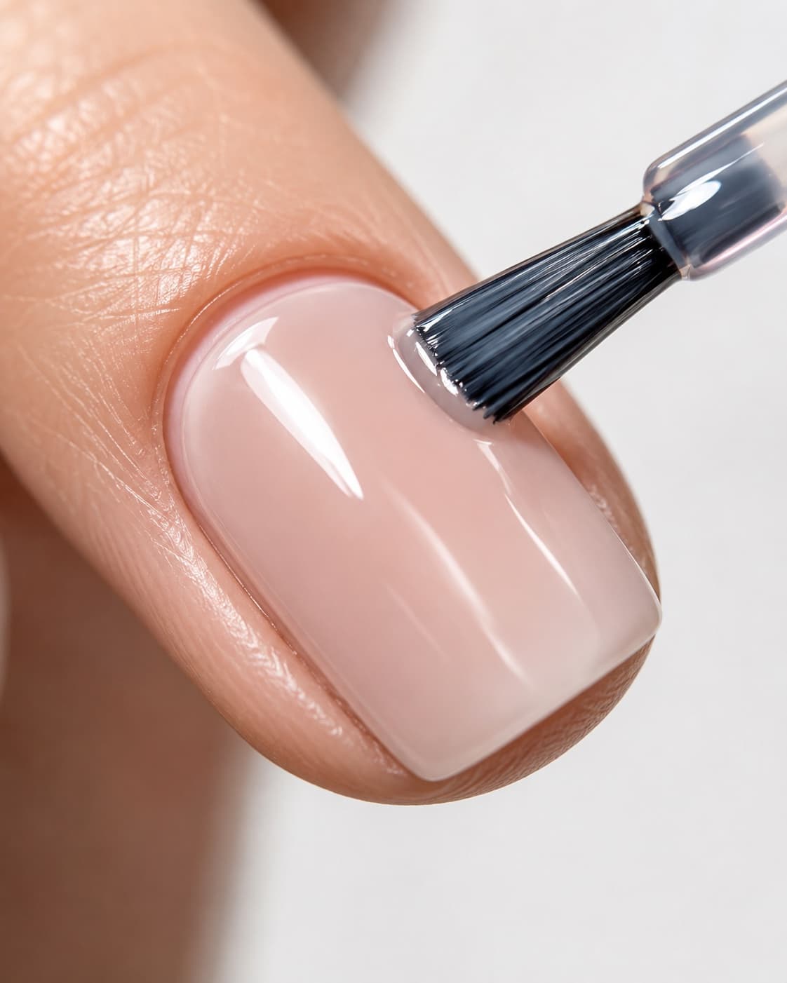 Close-up of gel polish applied precisely without touching the cuticle