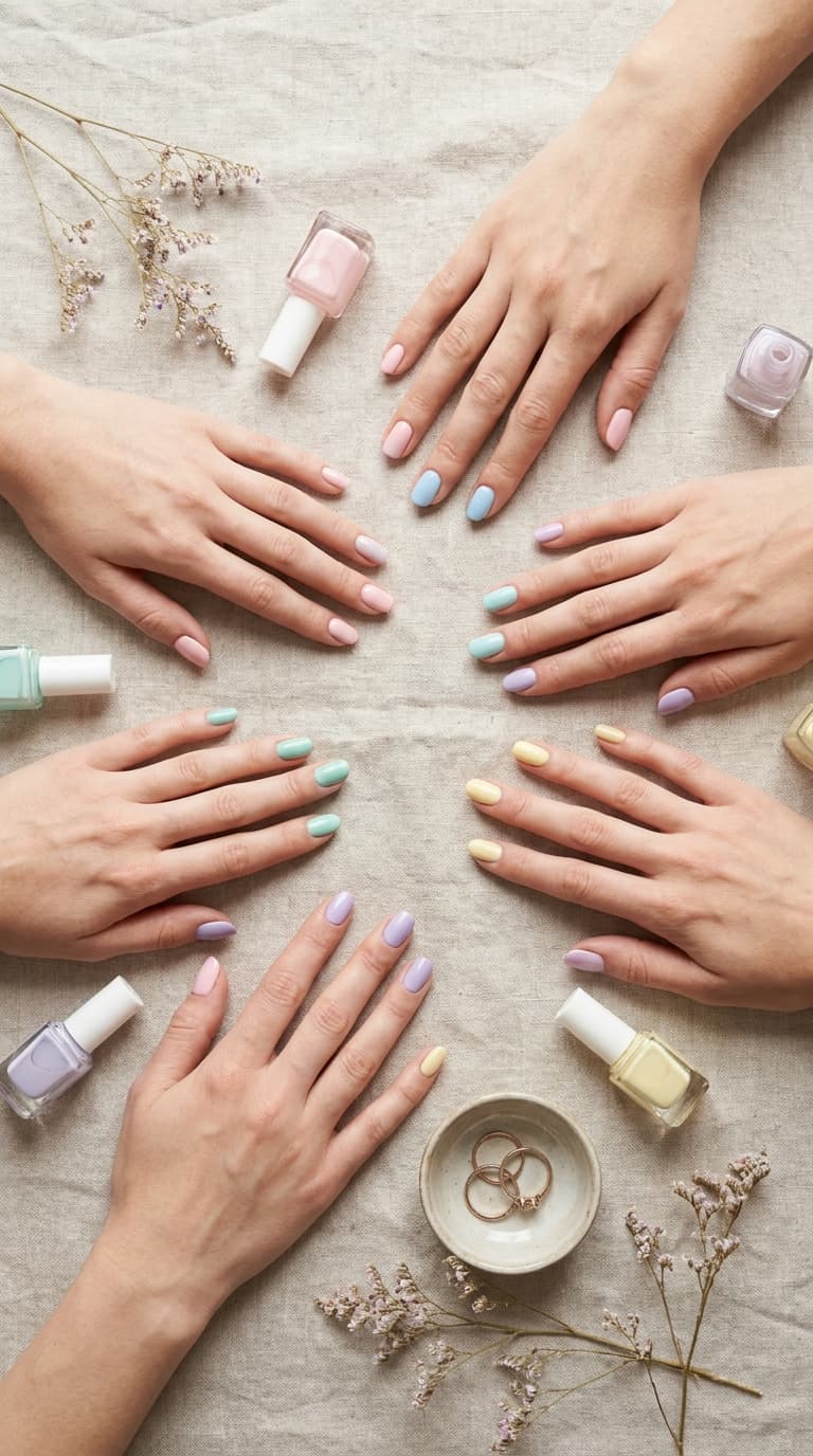 Pastel nail colors on female fingers close up, 2026 trends