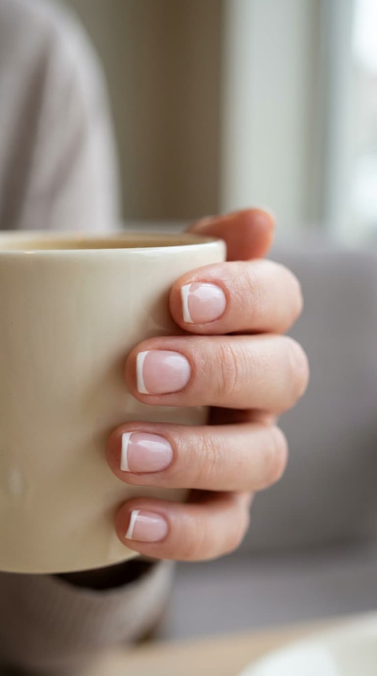 Short female nails with simple clean manicure