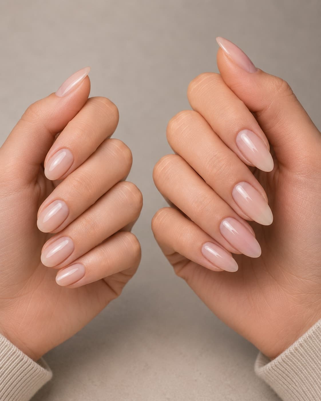 Short hard gel overlay compared with a longer sculpted hard gel extension
