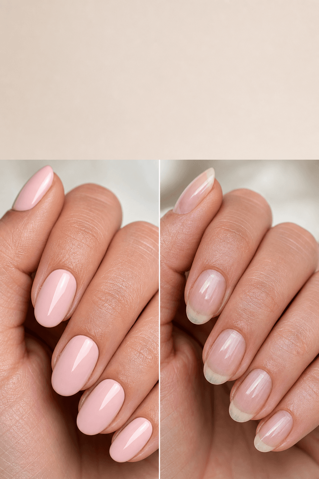 Low-grow-out milky manicure with a translucent nude base